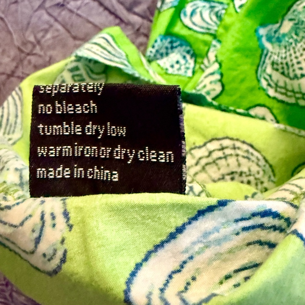 Vtg Lauren Gold Tunic Dress Lime Green Seashell Print Cotton Resort Beach Sz 10 - Picture 7 of 12